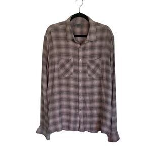John Varvatos Gray & Black Plaid Button Down Long Sleeve Shirt Men's Size Large